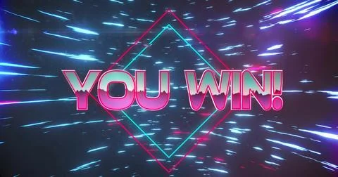 Image of you win text over neon pattern background Stock Photos