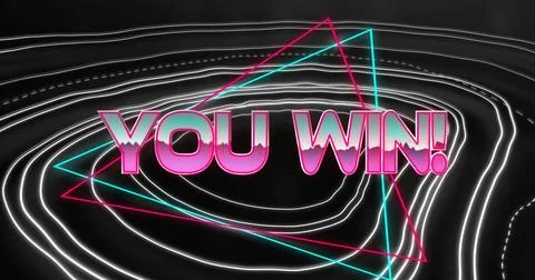 Image of you win text over circles on black background Stock Photos