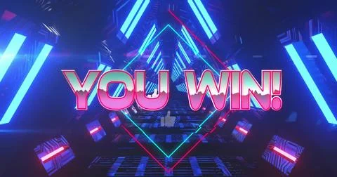 Image of you win text over digital tunnel Foto stock