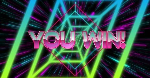 Image of you win text over shapes Stock Photos