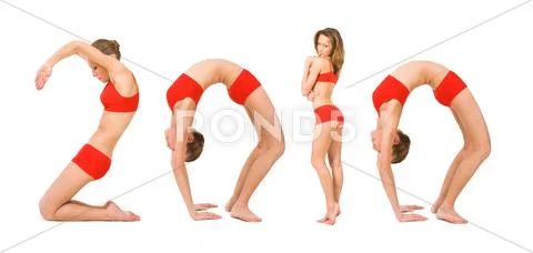 Image of young girl practicing physical exercises with her positions looking lik Stock Photos