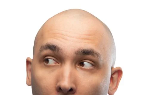 Image of young shaved man's head on white Foto stock