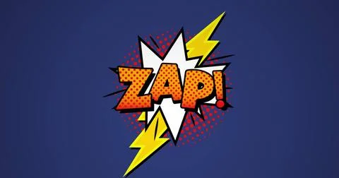 Image of zap text over abstract pattern and lightning icon against blue Stock Illustration