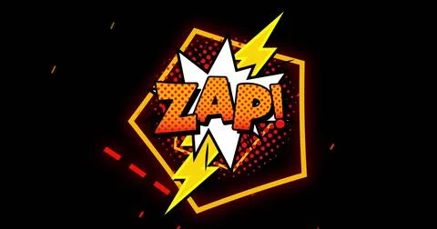 Image of zap text over orange shapes on black background Stock Illustration