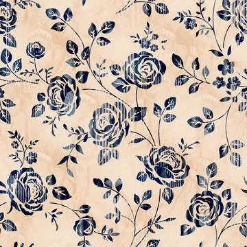 The,Image,Is,A,Background,Pattern,Featuring,Motifs,Of,Flowers, Stock Illustration