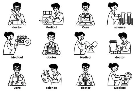 The images are of various people in different professions, such as a doctor Stock Illustration