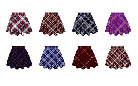 Images of flared skirts created from different university tartans Stock Illustration