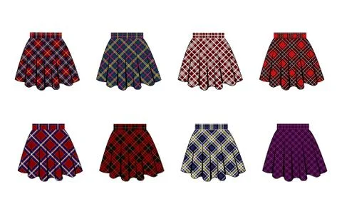 Images of flared skirts created from different university tartans Stock Illustration