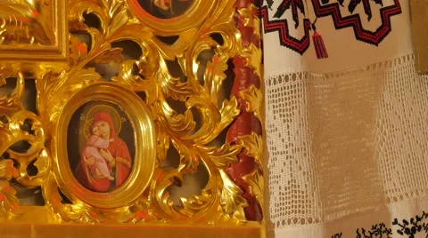 Images in Gilded Frames Trinity Day Service Poltava Interior of the Seven Domed Stock Footage 64106255