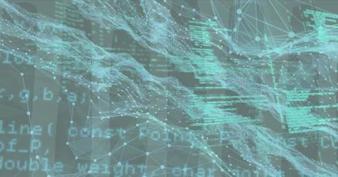 Images of network of connections and data processing on grey background Stockillustratie