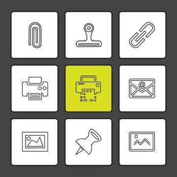 Images , printer , messages , pin , eps icons set vector Stock Illustration