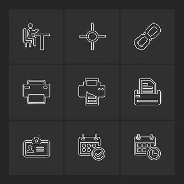 Images , printer , messages , pin , eps icons set vector Stock Illustration