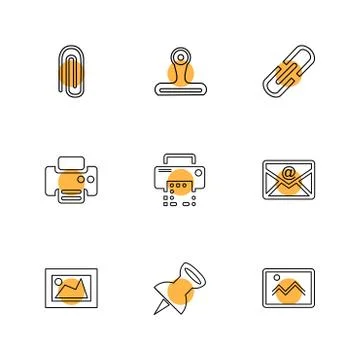 Images , printer , messages , pin , eps icons set vector Stock Illustration