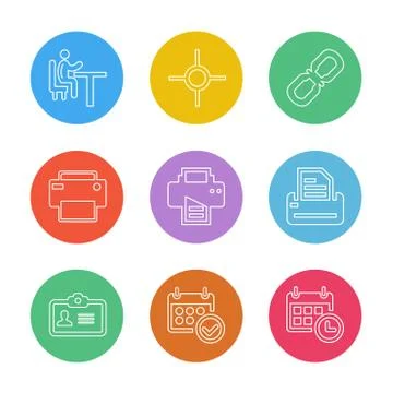 Images , printer , messages , pin , eps icons set vector Stock Illustration
