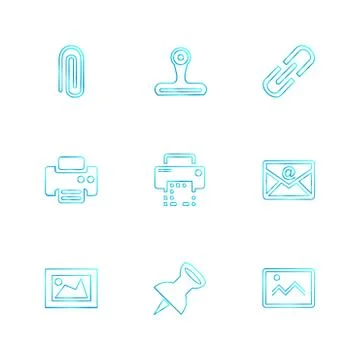 Images , printer , messages , pin , eps icons set vector Stock Illustration
