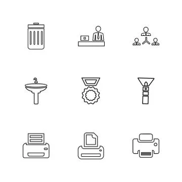 Images , printer , messages , pin , eps icons set vector Stock Illustration
