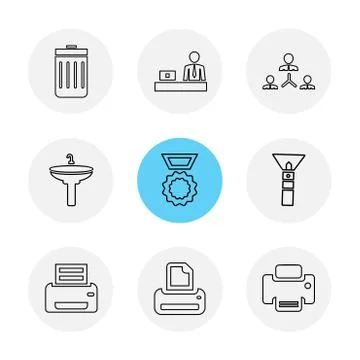 Images , printer , messages , pin , eps icons set vector Stock Illustration