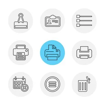 Images , printer , messages , pin , eps icons set vector 스톡 일러스트