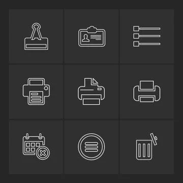 Images , printer , messages , pin , eps icons set vector 스톡 일러스트