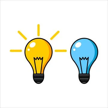 Images of two light bulbs in yellow and blue. イラスト素材