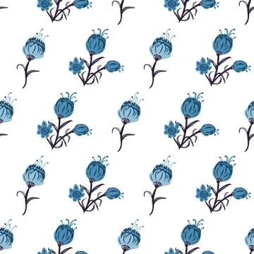 Imaginary blue flowers seamless vector pattern Stock Illustration