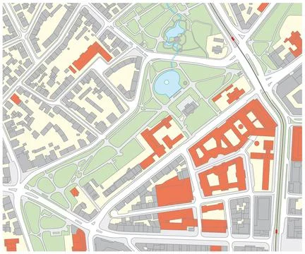 Imaginary cadastral map of an area with buildings and streets 스톡 일러스트