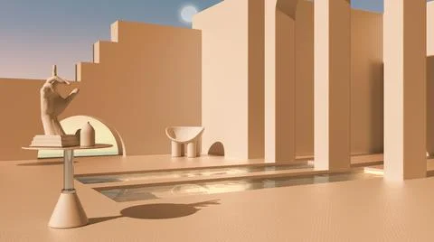 Imaginary fictional architecture, dreamlike empty space, design of exterior t Illustrazione stock