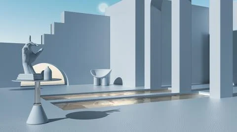 Imaginary fictional architecture, dreamlike empty space, design of exterior t Stock Illustration