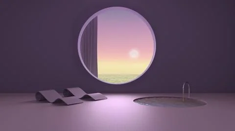 Imaginary fictional architecture, interior design of empty space with round w Stock Illustration