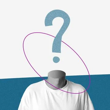 Imaginary figure in a creative design with a question mark and abstract shapes Foto stock