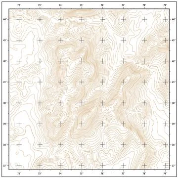 Imaginary topographic contour map with coordinate grid イラスト素材
