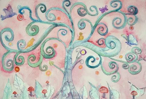 An imaginary turquoise lunatic tree Stock Illustration