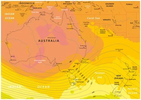 Imaginary weather map of Australia and New Zealand Stock Illustration