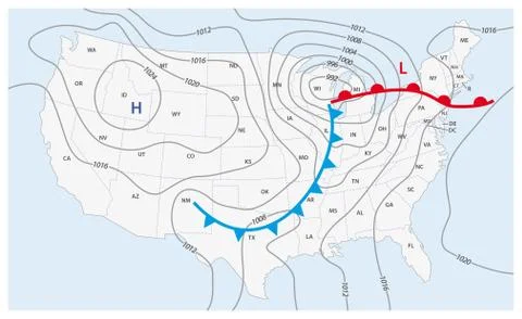 Imaginary weather map of the United States of America Stock Illustration