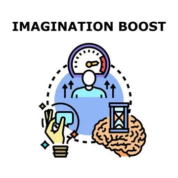 Imagination boosting human brain creativity and thinking process Stock Illustration