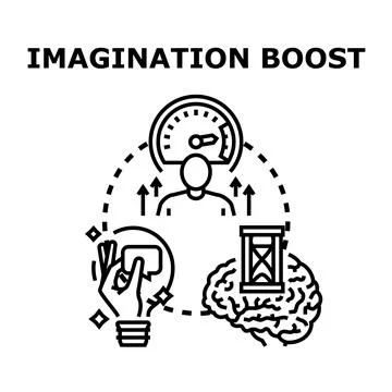 Imagination boosting human brain creativity and thinking process Stock Illustration