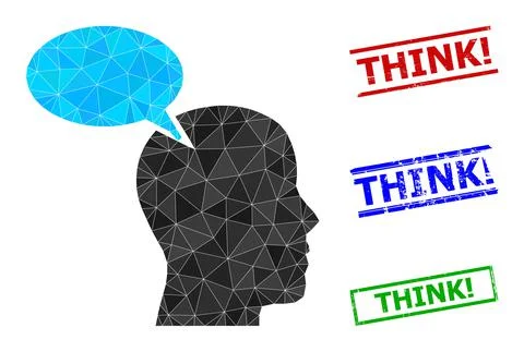 Imagination Cloud Polygonal Icon and Scratched Think! Simple Watermarks Stockillustratie