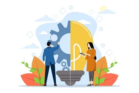 Imagination vision analysis. The process of generating a business idea. Stock Illustration