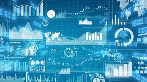 Imaginative visual of business data and financial figures graphic Stock Illustration