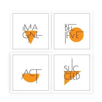 Imagine, believe, act, succeed, vector. Scandinavian minimalist art design Stock Illustration