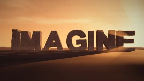 Imagine Giant Eroded Stone Letters Standing in a Desert at Sunset with Stock Footage 342220740