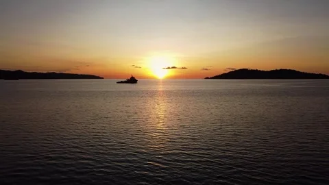 Imaging Research Ship over the Sea at Sunset Stock Footage 291614146