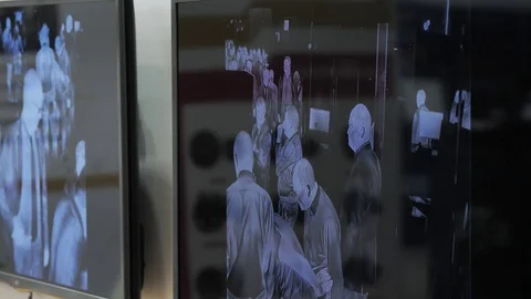 Imaging from security camera with infrared. Video surveillance crowds of people Stock Footage 119486296