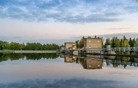 Imatra dam at sunset Stock Photos