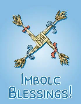 Imbolc Blessings beginning of spring pagan holiday postcard. Brigid's Cross s Stock Illustration