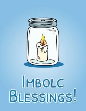 Imbolc Blessings beginning of spring pagan holiday postcard. White candle in Stock Illustration