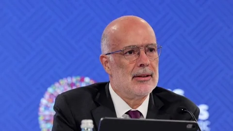 IMF presents fiscal report in the framework of its spring meetings, Washington,  Stock Footage 332796438