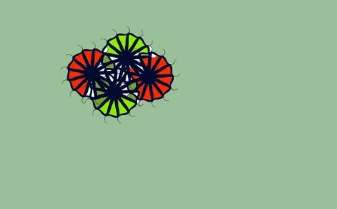IMG 7189 Three overlapping radial circles on muted green background Stock Illustration