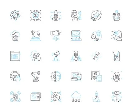 Imitation innovation linear icons set. Mimicry, Replication, Copying, Emulation Stock Illustration