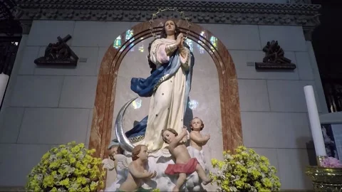 Immaculate Conception Statue inside Manila Cathedral, Intramuros, Philippines Stock Footage 204060298